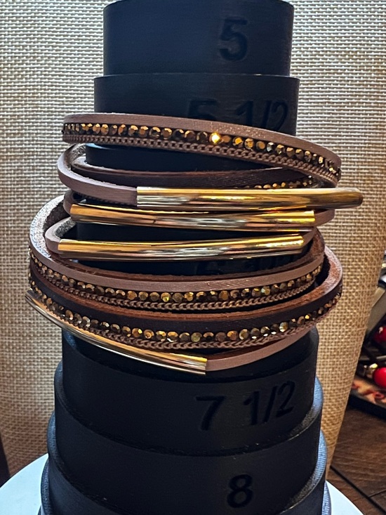 Jewelry - Layered Brown Leather Wrap Bracelet with Gold Accents